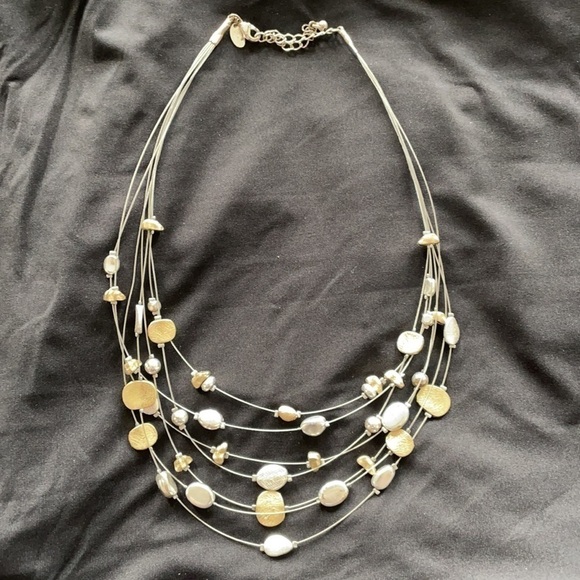 Lia Sophia “skipping stones” two toned layered 7 strand silver/ gold choker GUC - Picture 5 of 7